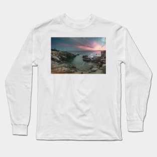 Beavertail Lighthouse sunset over ocean in Jamestown, Rhode Island Long Sleeve T-Shirt